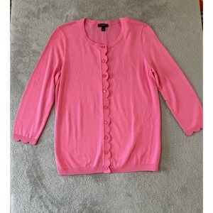 Talbots Womens Sweater XP Pink 3/4 Sleeve Round Neck Solid Tight Knit Cardigan